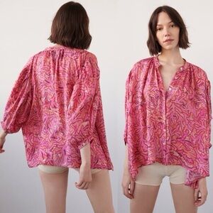 Chufy | My Aussie Days Ziggy Blouse in Gunai Pink 100% Silk Size S Small